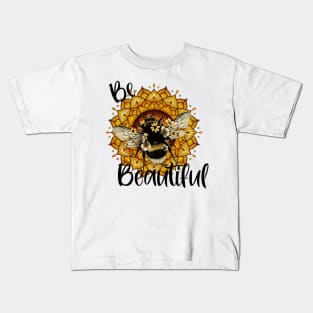 Be Beautiful Bee Sunflower Mandala Kids T-Shirt